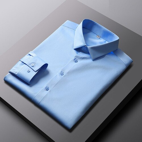 Men's Long Sleeved Shirt Autumn Solid Color Professional Shirt Men's White Elastic and Non Ironing Work Clothes