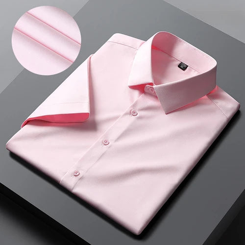 Men's Short Sleeved Shirt, Summer Solid Color Professional Shirt, Men's White Elastic Ironless Work Clothes