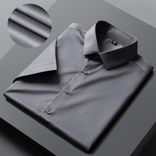 Men's Long Sleeved Shirt Autumn Solid Color Professional Shirt Men's White Elastic and Non Ironing Work Clothes