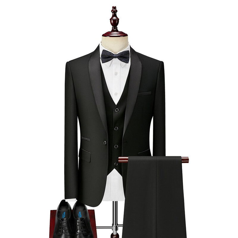 Men's Set New Suit 3-piece Set Formal Elegant Business Wedding Evening Party Dress Set