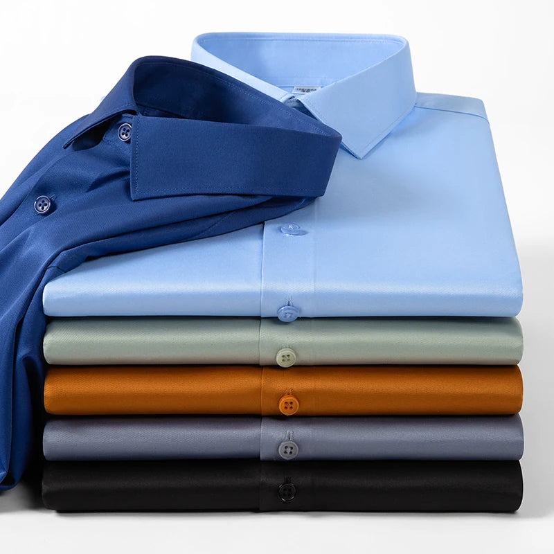 Men's Short Sleeved Shirt Business Casual Solid Color Half Sleeved Shirt Men's Inch Shirt Slim Fit and Easy To Iron Fashion