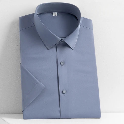 Men's Short Sleeved Shirt Business Casual Solid Color Half Sleeved Shirt Men's Inch Shirt Slim Fit and Easy To Iron Fashion