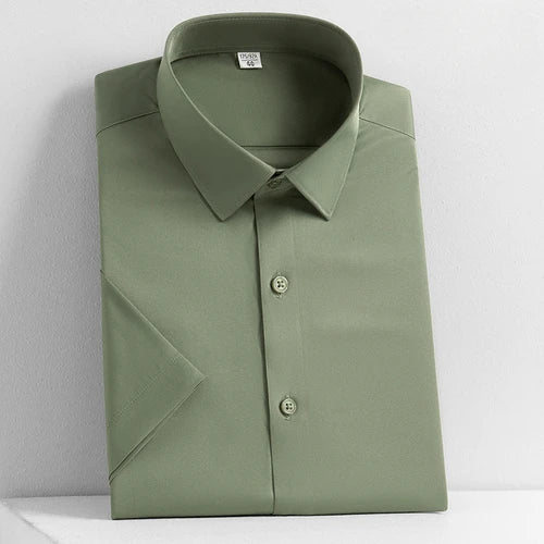 Men's Short Sleeved Shirt Business Casual Solid Color Half Sleeved Shirt Men's Inch Shirt Slim Fit and Easy To Iron Fashion
