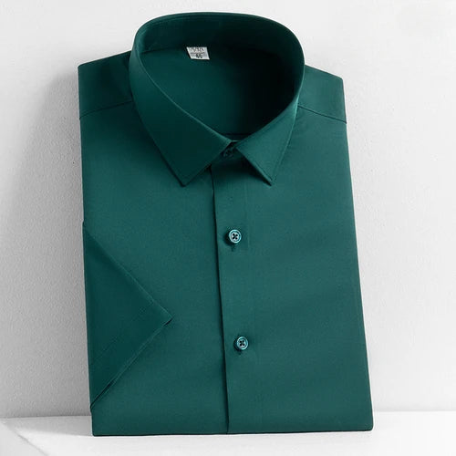 Men's Short Sleeved Shirt Business Casual Solid Color Half Sleeved Shirt Men's Inch Shirt Slim Fit and Easy To Iron Fashion