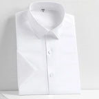 Men's Short Sleeved Shirt Business Casual Solid Color Half Sleeved Shirt Men's Inch Shirt Slim Fit and Easy To Iron Fashion