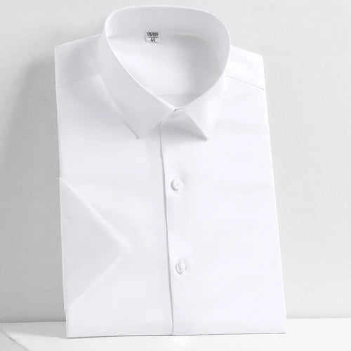 Men's Short Sleeved Shirt Business Casual Solid Color Half Sleeved Shirt Men's Inch Shirt Slim Fit and Easy To Iron Fashion