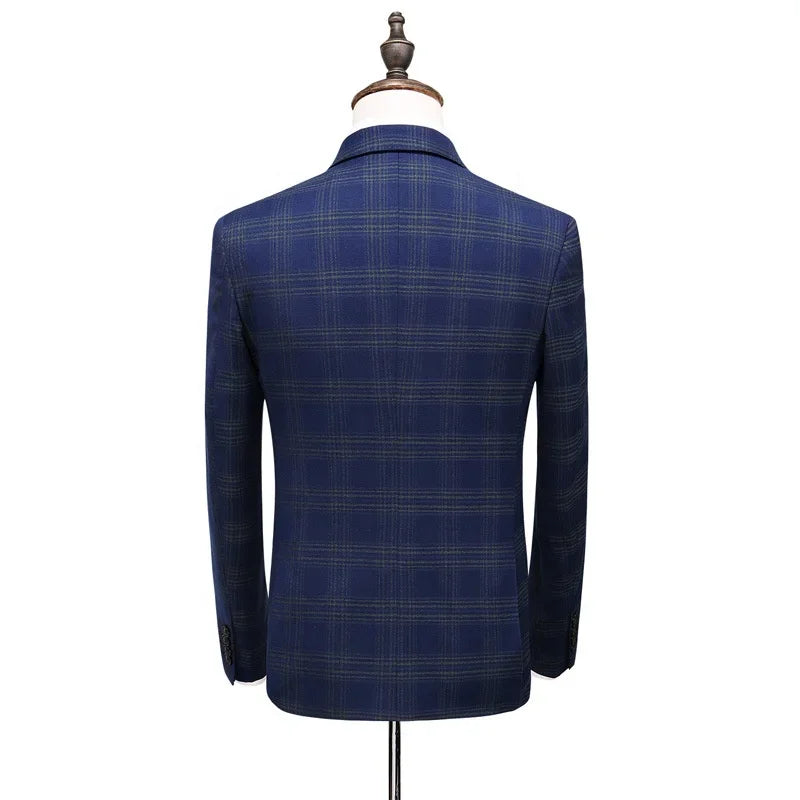Men's Slim Fit Double Button High Quality Business Men's Customized Solid Color Checker Set