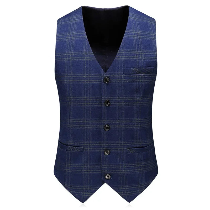Men's Slim Fit Double Button High Quality Business Men's Customized Solid Color Checker Set