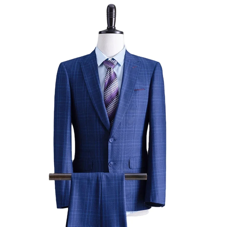 Men's Slim Fit Double Button High Quality Business Men's Customized Solid Color Checker Set