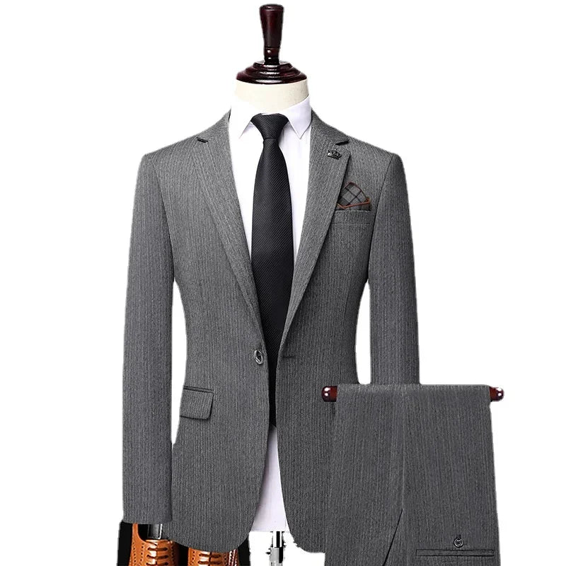 Men's Solid Color Set 2-piece Casual Style Versatile Set Formal Business Men's Set