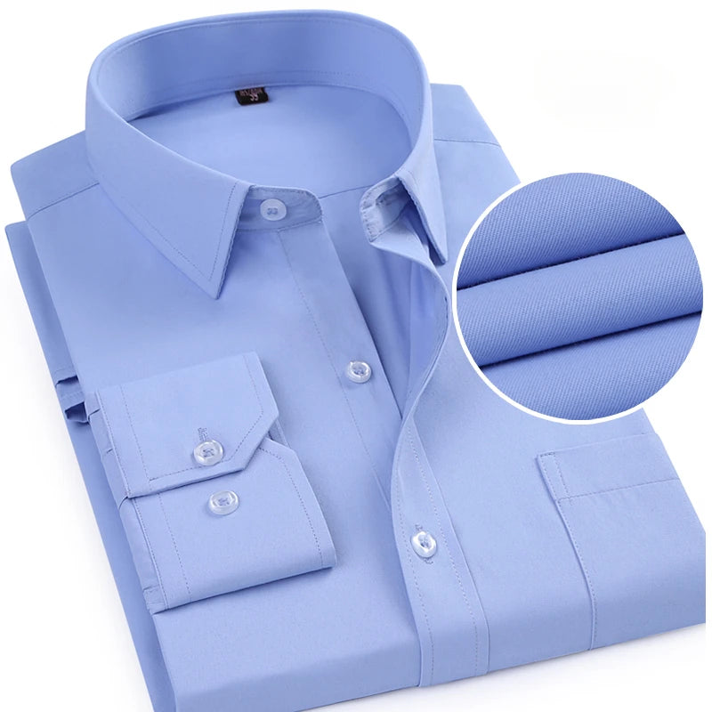 Men's Spring Long Sleeved Shirt Dark Blue Business and Professional Work Shirt