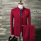 Men's Suit Fashion Chinese Retro Wedding Groom Set Standing Collar Classic Men's Suit Coat Pants