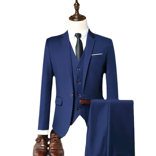 Men's Suit Set 3-piece Wedding Business Elegant Luxury Slim Fit