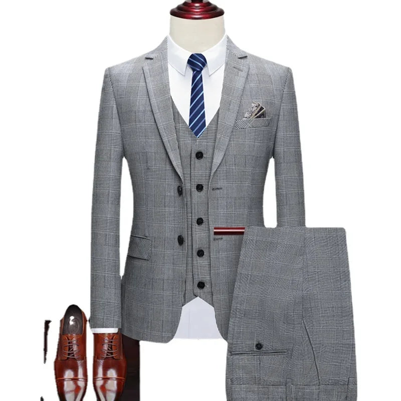 Men's Suit Vest Pants Boutique Fashion Classic Plaid Men's Office Suit Groom's Wedding Dress