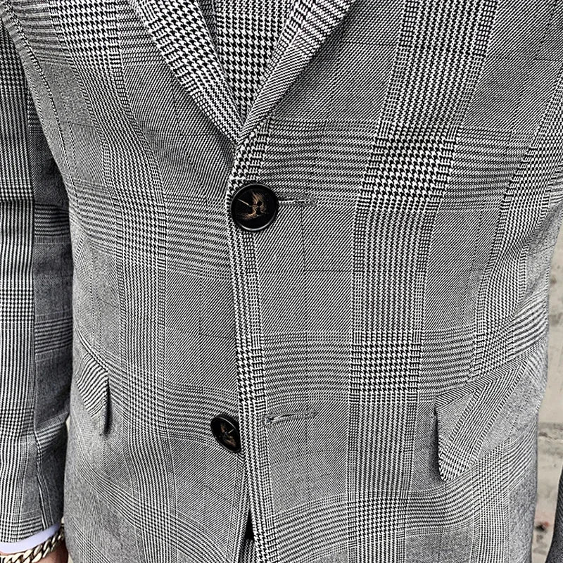 Men's Suit Vest Pants Boutique Fashion Classic Plaid Men's Office Suit Groom's Wedding Dress