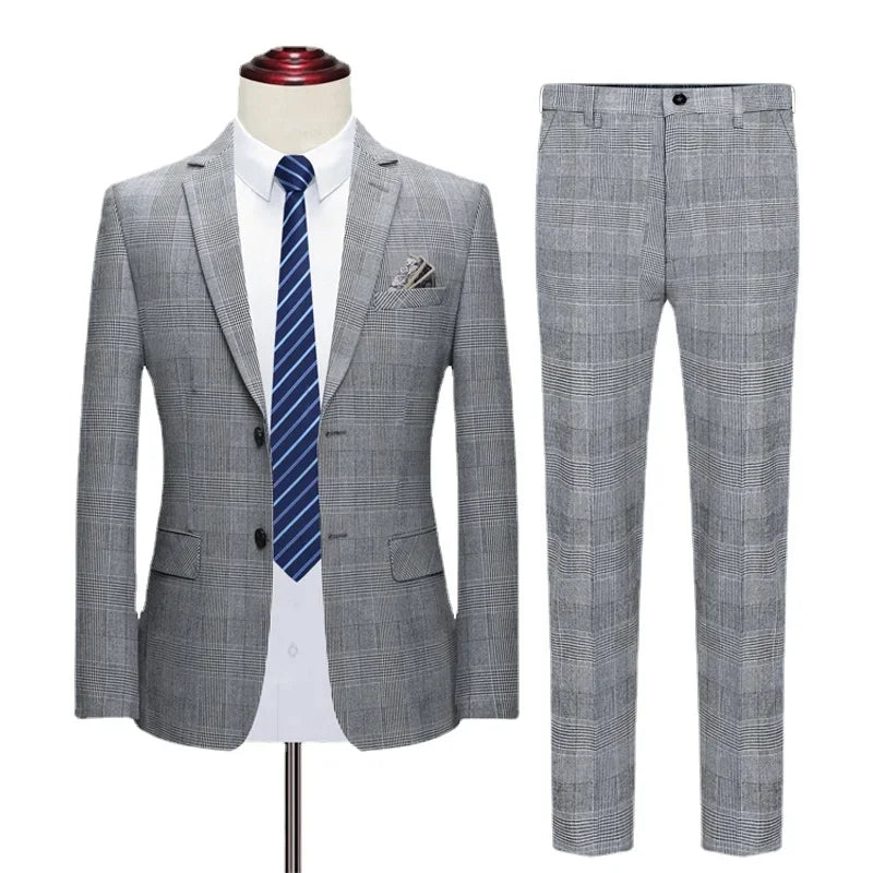 Men's Suit Vest Pants Boutique Fashion Classic Plaid Men's Office Suit Groom's Wedding Dress