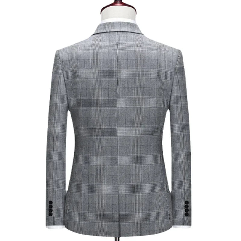 Men's Suit Vest Pants Boutique Fashion Classic Plaid Men's Office Suit Groom's Wedding Dress