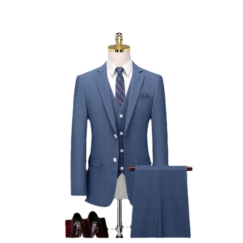 Men's Three Piece Suit Autumn Professional Formal Suit Plaid Bridegroom's Wedding Dress Business Customized Suit