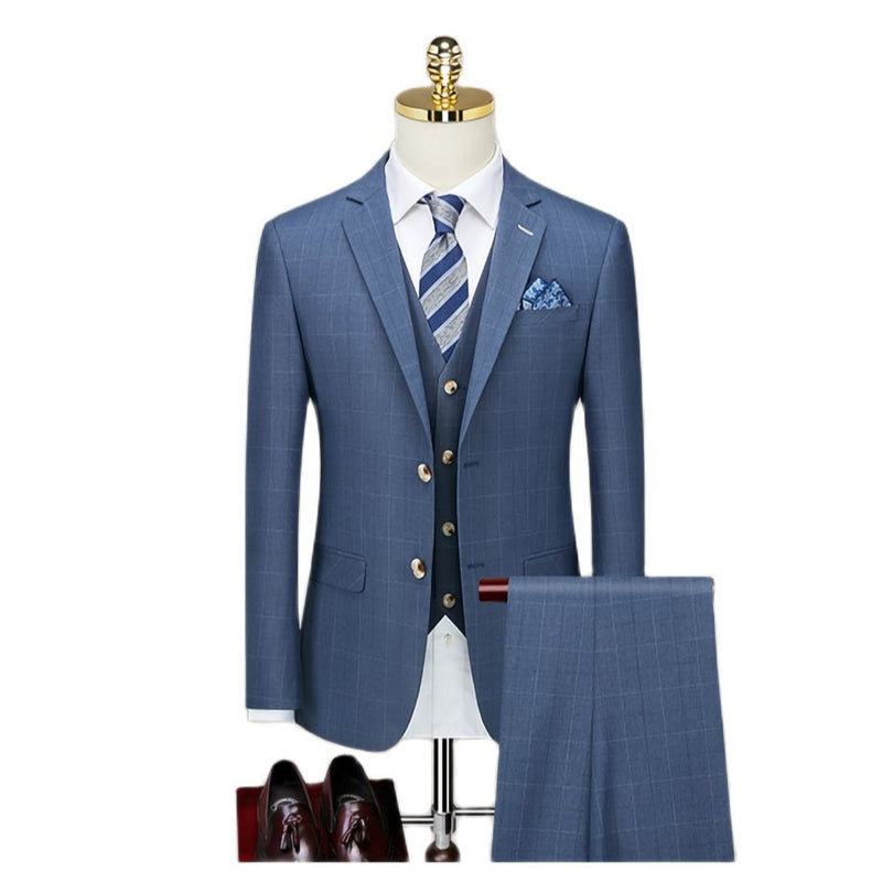Men's Three Piece Suit Autumn Professional Formal Suit Plaid Bridegroom's Wedding Dress Business Customized Suit