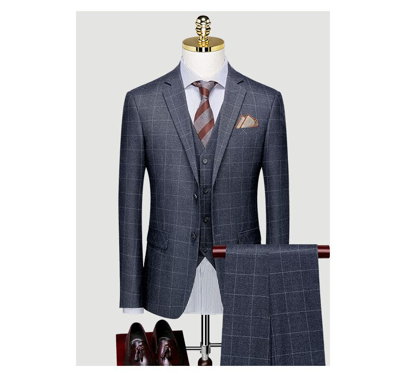 Men's Three Piece Suit Autumn Professional Formal Suit Plaid Bridegroom's Wedding Dress Business Customized Suit