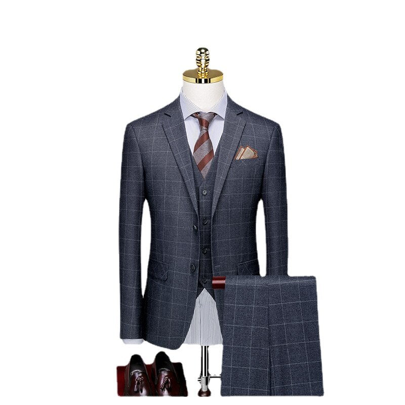Men's Three Piece Suit Autumn Professional Formal Suit Plaid Bridegroom's Wedding Dress Business Customized Suit