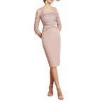 Mother of The Bride Dress Elegant Vintage Plus Size Square Neck Knee Length Lace Satin  with Sash / Ribbon