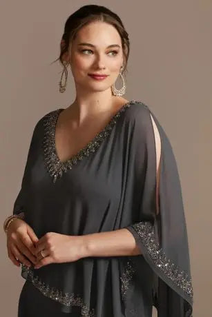 Mother of The Bride Dress Bride Dress Mother Beaded V-Neck Capelet Plus Size Sheath Dress  Mother of  Bride Dresses Plus Size