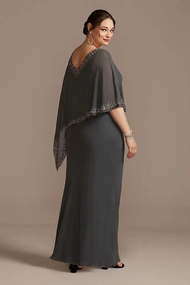 Mother of The Bride Dress Bride Dress Mother Beaded V-Neck Capelet Plus Size Sheath Dress  Mother of  Bride Dresses Plus Size