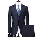 New Men's Gentleman Fashion Business Solid Color Wool Wedding Work Suit 2-piece Set