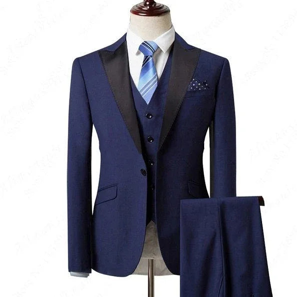 New Men's Set Customized 3-piece Striped Casual Wear Men's Wedding Groom Set