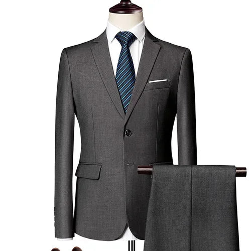 New Men's Set Formal Suit Slim Fit Business Tuxedo 2 Piece Set Groom Wedding Dress Men's Set