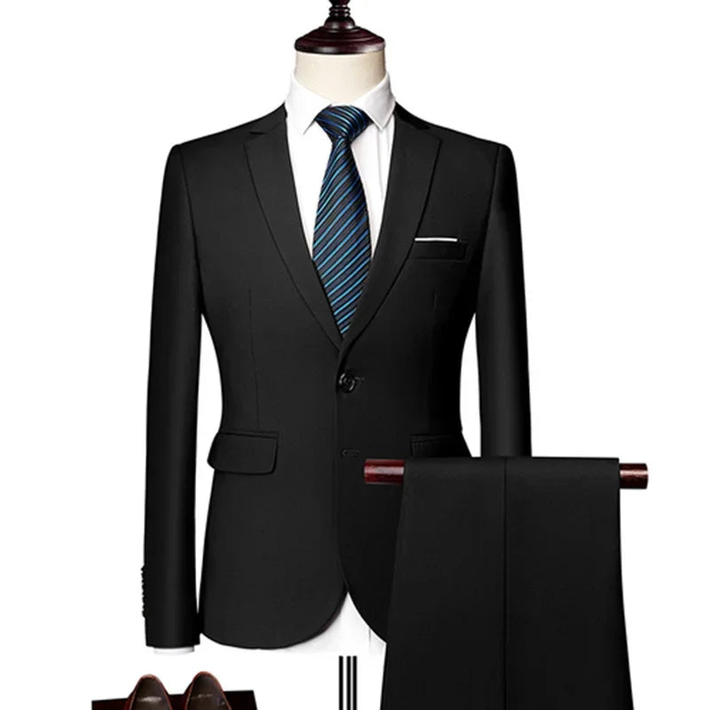 New Men's Set Formal Suit Slim Fit Business Tuxedo 2 Piece Set Groom Wedding Dress Men's Set