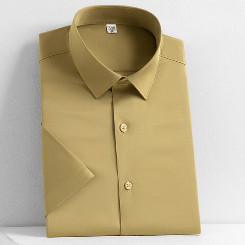 New Men's Short Sleeved Shirt Business Solid Color Men's Half Sleeved Inch Shirt Slim Fitting and Non Ironing Trend