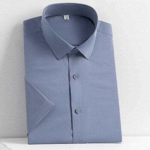 New Men's Short Sleeved Shirt Business Solid Color Men's Half Sleeved Inch Shirt Slim Fitting and Non Ironing Trend