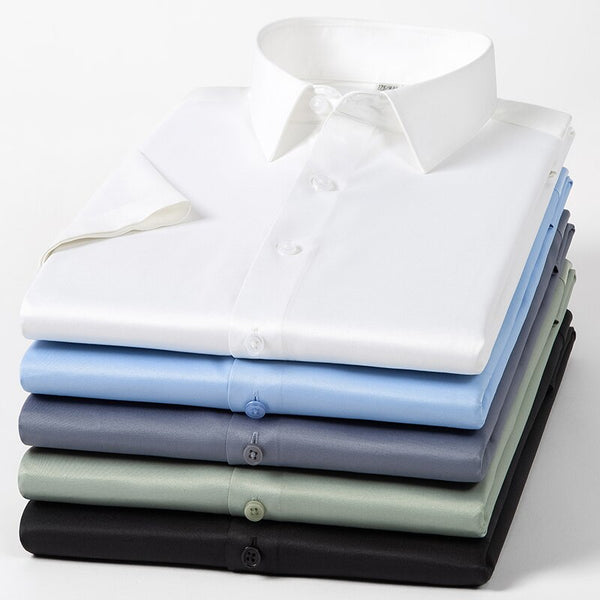 New Men's Short Sleeved Shirt Business Solid Color Men's Half Sleeved Inch Shirt Slim Fitting and Non Ironing Trend
