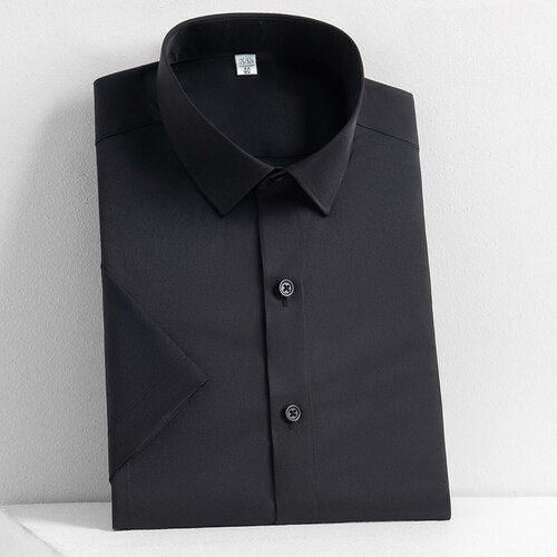 New Men's Short Sleeved Shirt Business Solid Color Men's Half Sleeved Inch Shirt Slim Fitting and Non Ironing Trend