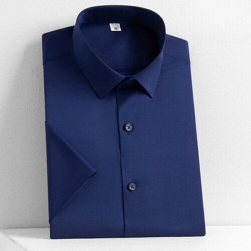 New Men's Short Sleeved Shirt Business Solid Color Men's Half Sleeved Inch Shirt Slim Fitting and Non Ironing Trend