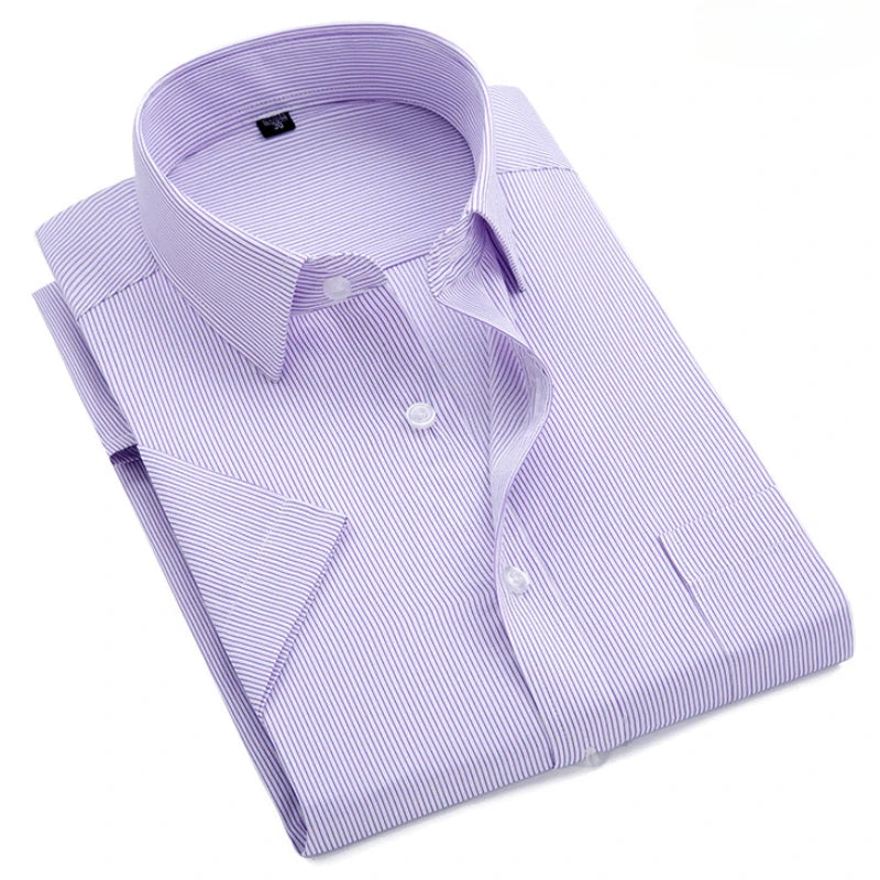 New Shirt Men's Business Professional Dress Summer Men's Casual Wrinkle Resistant and Ironless Short Sleeve Shirt Men