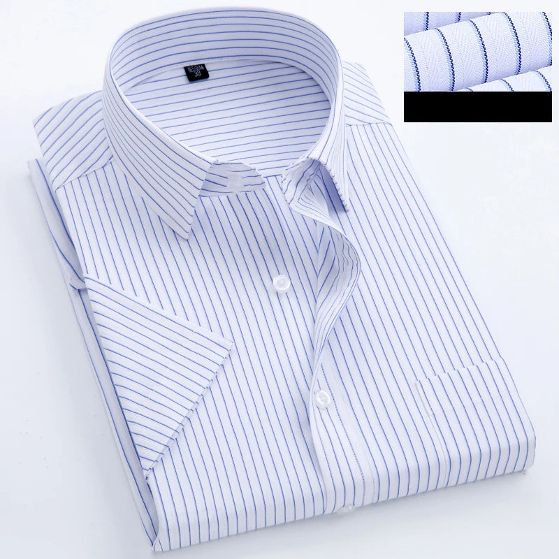 New Shirt Men's Business Professional Dress Summer Men's Casual Wrinkle Resistant and Ironless Short Sleeve Shirt Men