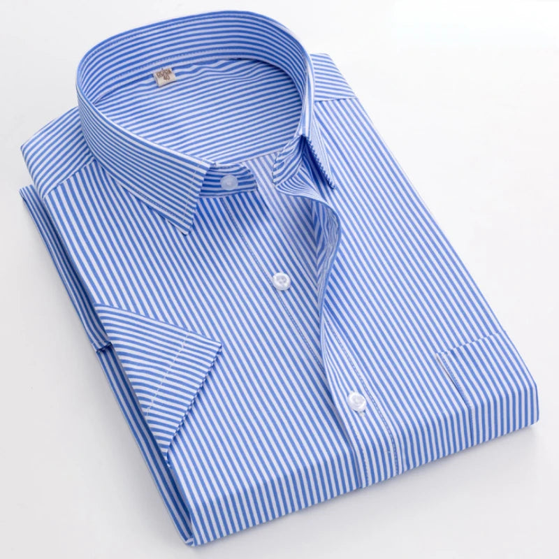 New Shirt Men's Business Professional Dress Summer Men's Casual Wrinkle Resistant and Ironless Short Sleeve Shirt Men