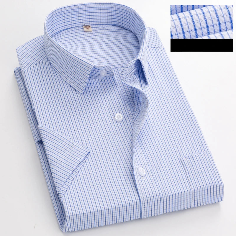 New Shirt Men's Business Professional Dress Summer Men's Casual Wrinkle Resistant and Ironless Short Sleeve Shirt Men