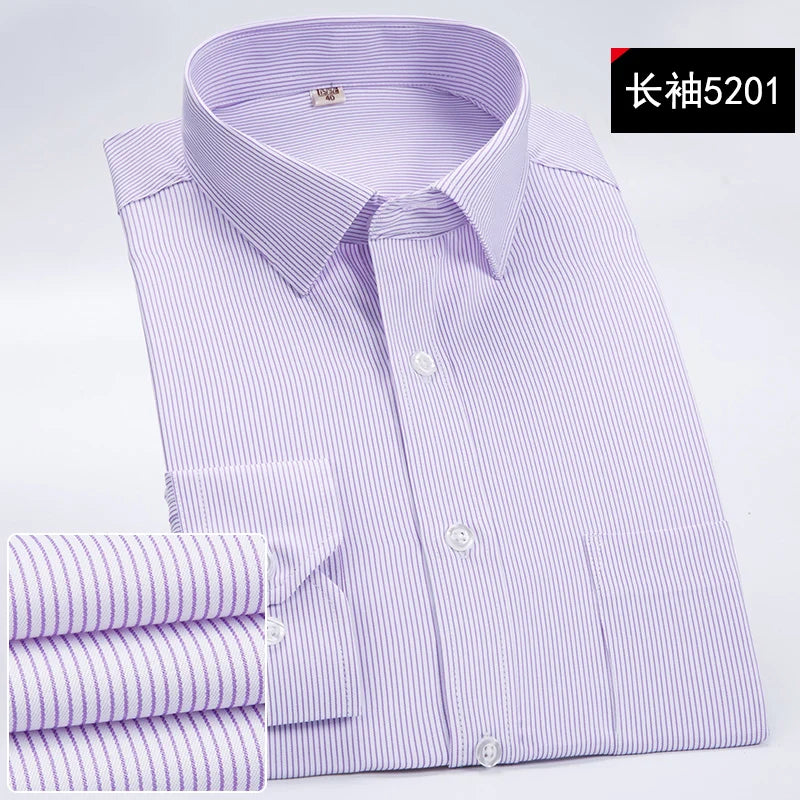 New Summer Business Professional Workwear White Solid Men's Stripe Plus Size Customized Long Sleeve Shirt