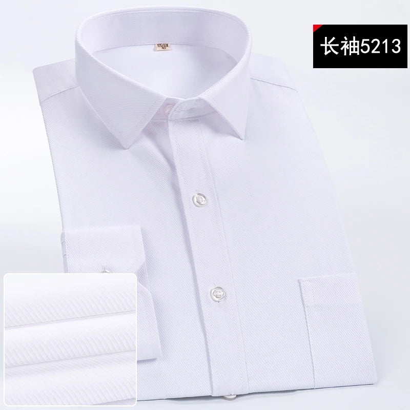 New Summer Business Professional Workwear White Solid Men's Stripe Plus Size Customized Long Sleeve Shirt