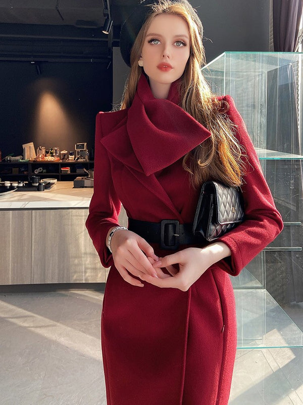 Pink Big Cloth Doll Celebrity Temperament Waist Retractable Sweater Coat Women's Autumn and Winter Commuter Suit Collar Coat