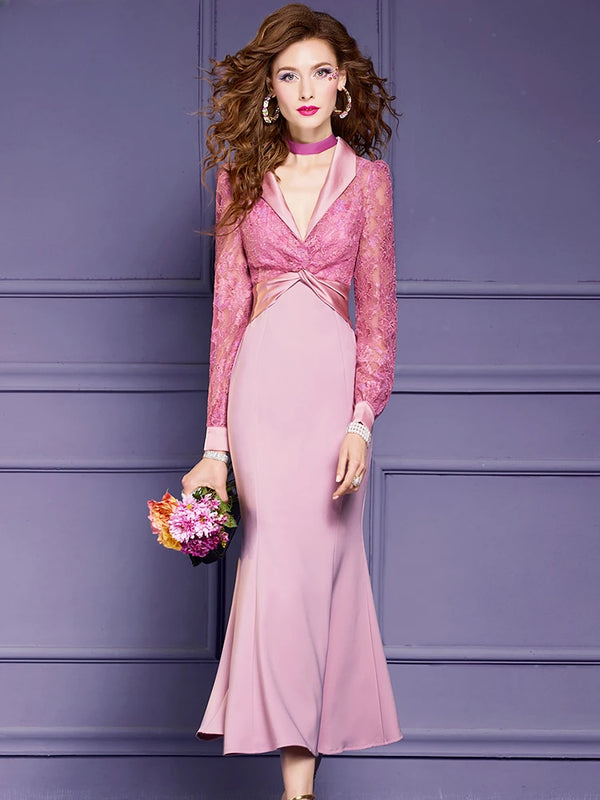 Pink Lace Suit Dress for Women's Spring New Light Cooked High Waisted Elegant Fishtail Skirt