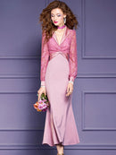 Pink Lace Suit Dress for Women's Spring New Light Cooked High Waisted Elegant Fishtail Skirt