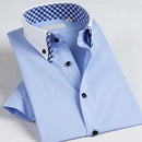 Professional Work Clothes Korean Double Collar Shirt Short Sleeve Men's Slim Business Casual Personality Men's Shirt