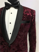 Red Beaded Suit Tuxedo Jacket +black Pant Mens Stage Wear Mens Tuxedos Wedding Plus Size 4XL Red Groom Suit
