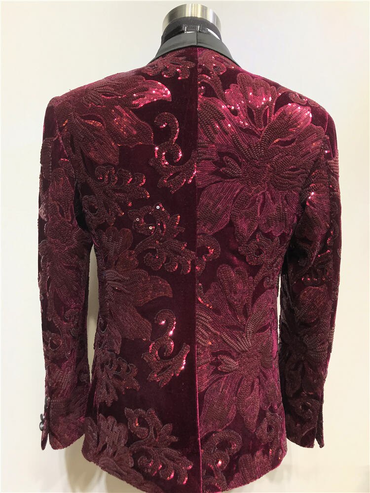 Red Beaded Suit Tuxedo Jacket +black Pant Mens Stage Wear Mens Tuxedos Wedding Plus Size 4XL Red Groom Suit