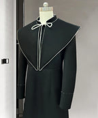 Retro Slim Fit Slimming Black Light Luxury Semi Formal Black with White Border Dress